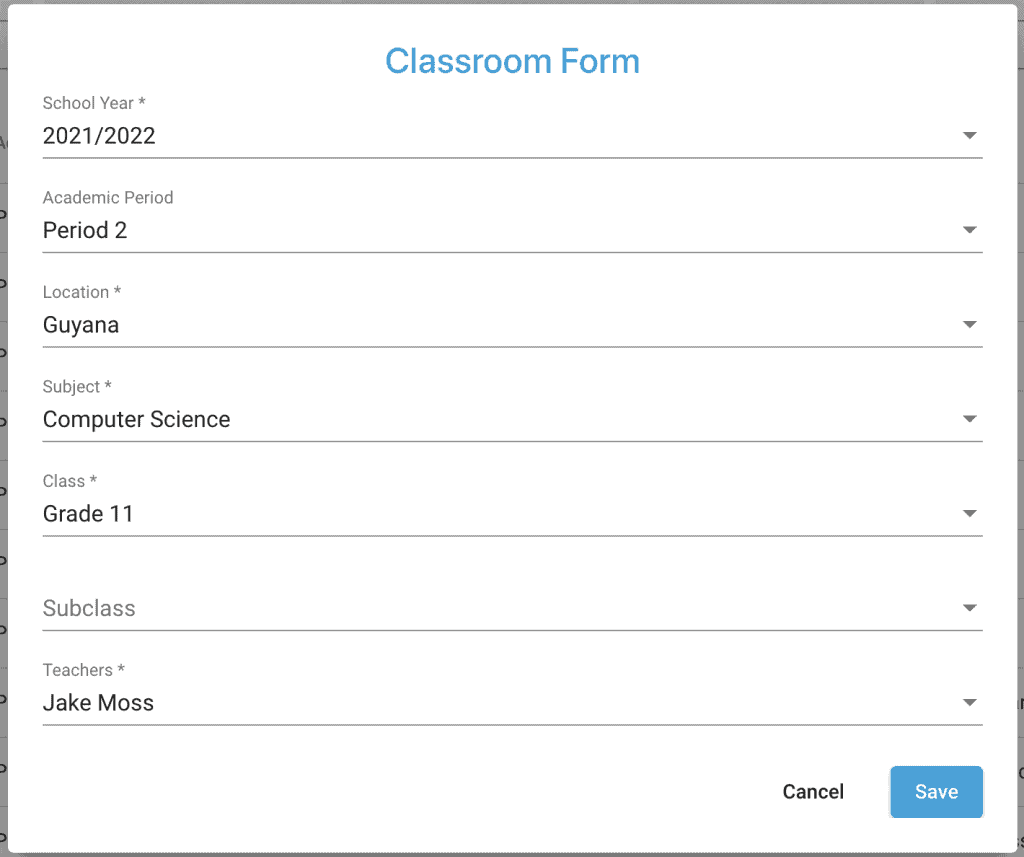 Classroom form