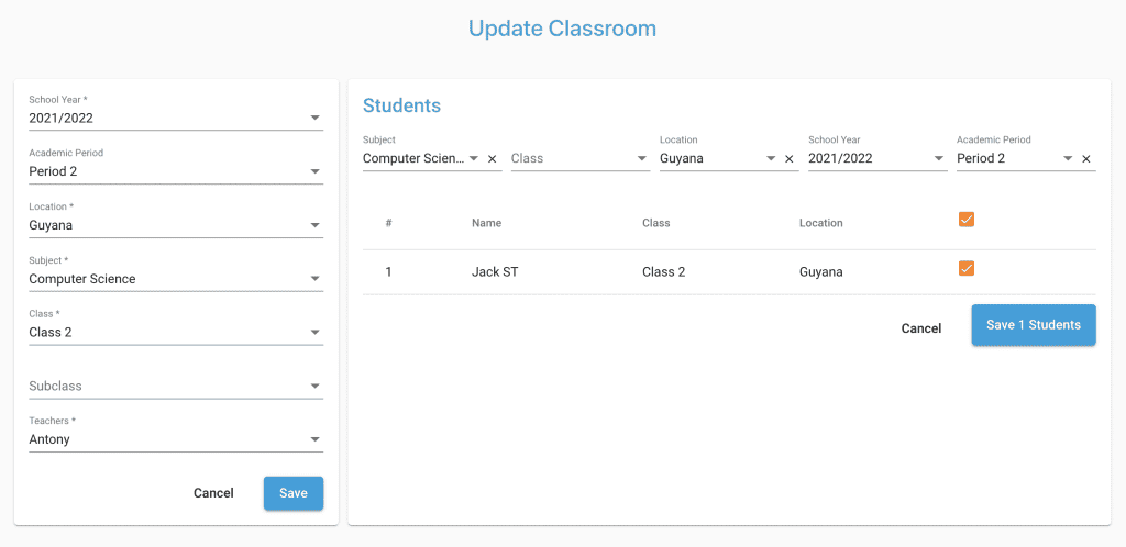 update classroom menu