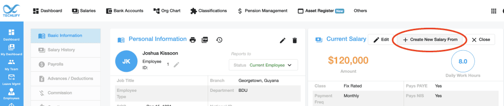 create new salary - techlify hrms